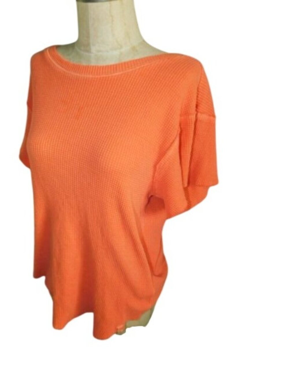We The Free Size XL Orange Waffle Knit Cropped Back Seam Top - Picture 2 of 3